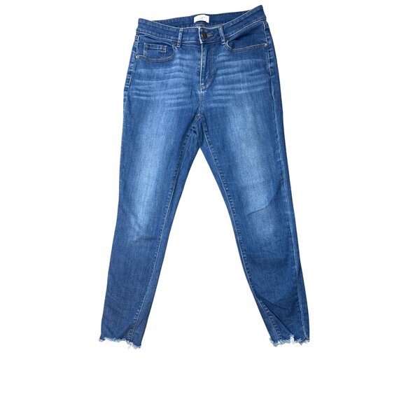 LOFT Outlet Mid-Rise Frayed Hem Curvy Skinny Jeans Size 6 - Picture 1 of 5